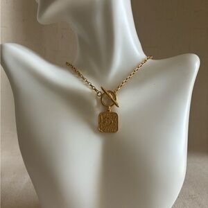 Vintage Style 5 Cents Coin Pendant Necklace 18K Gold Plated Stainless Steel 18”